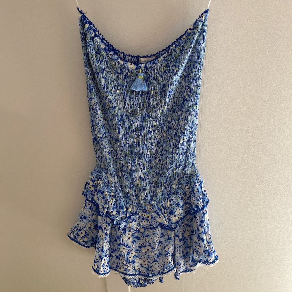 Poupette St. Barth Blue strapless romper. Size XS